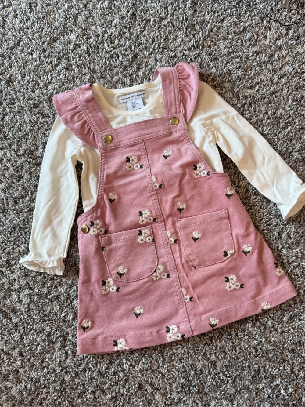 cupcakes & cashmere Pink Floral Pinafore Dress with Cream Top